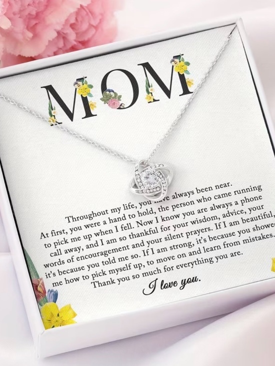 Jewelry - Mom Necklace with Clear Crystal Knot
